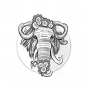 mammoth head with flowers tattoo design idea