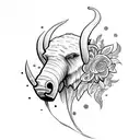 mammoth head with flowers tattoo design idea