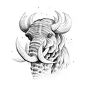 mammoth head with flowers tattoo design idea