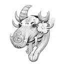 mammoth head with flowers tattoo design idea