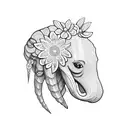 mammoth head with flowers tattoo design idea