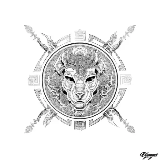 A Versace-inspired design featuring a car engine with intricate patterns tattoo design idea