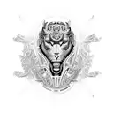 A Versace-inspired design featuring a car engine with intricate patterns tattoo design idea