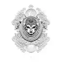 A Versace-inspired design featuring a car engine with intricate patterns tattoo design idea