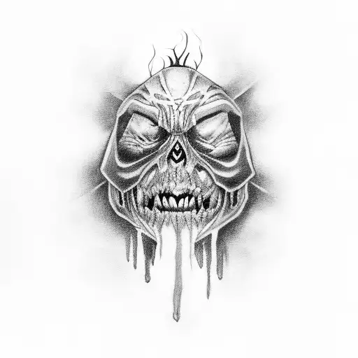 Design a black-grey tattoo showcasing Bray Wyatt's transformation into the Fiend tattoo design idea