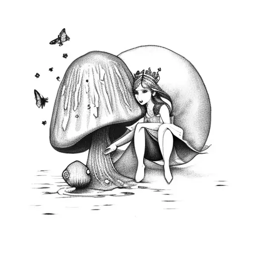 fairy sitting on a red mushroom tattoo design idea
