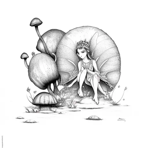 fairy sitting on a red mushroom tattoo design idea