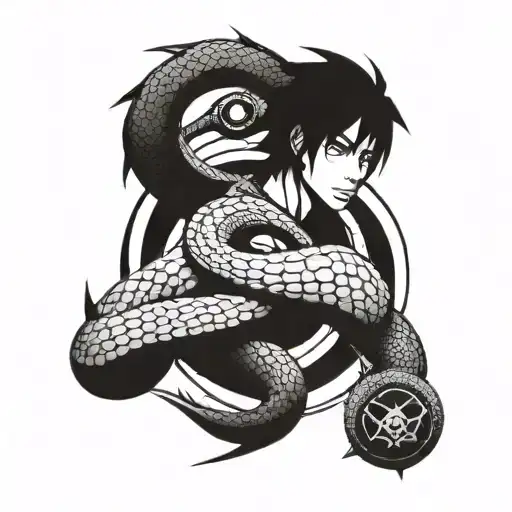 Sasuke Snake, with sharingan in the back tattoo design idea