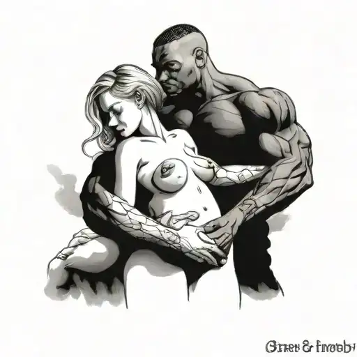 big black muscular man nursing nude slim young fragile european blonde teenage girl tattoo design idea