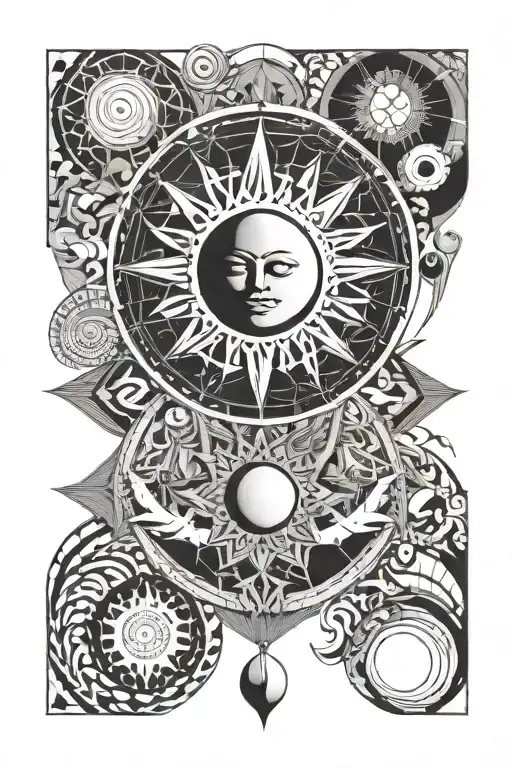shiv damru with sun moon tattoo design idea