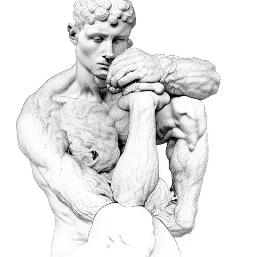 The Thinker by Auguste Rodin, drawn inside a greek sculpture representing Prometeus  tattoo design idea