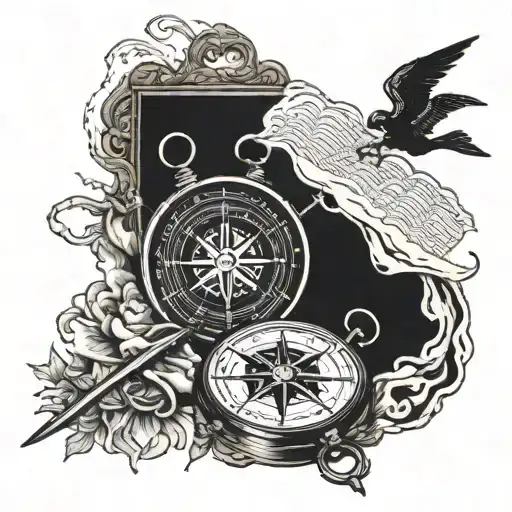 compass and cross and bible and Jesus and storm and sun and nikki tattoo design idea