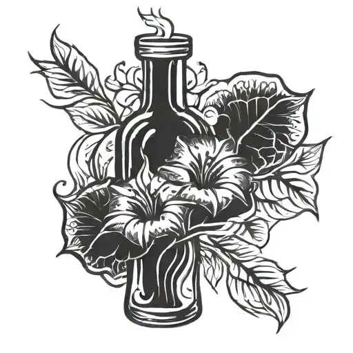 Molotov cocktail on fire  morning glories wrapped tattoo design idea