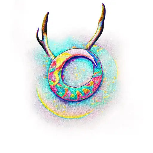 stag roses crescent moon tattoo design idea