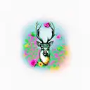 stag roses crescent moon tattoo design idea