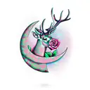 stag roses crescent moon tattoo design idea