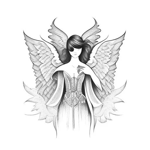 angel with numb  tattoo design idea