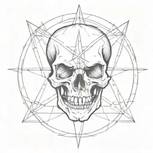 skull and pentagram tattoo design idea