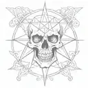 skull and pentagram tattoo design idea