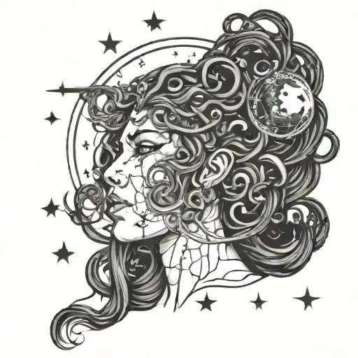 Combine evil medusa with a celestial theme (stars, moons, galaxies) tattoo design idea