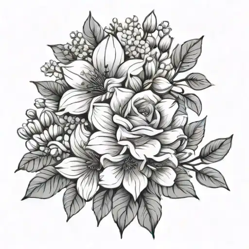 February and September birth flower bouquet with name in it  tattoo design idea