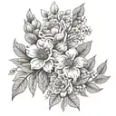 February and September birth flower bouquet with name in it  tattoo design idea