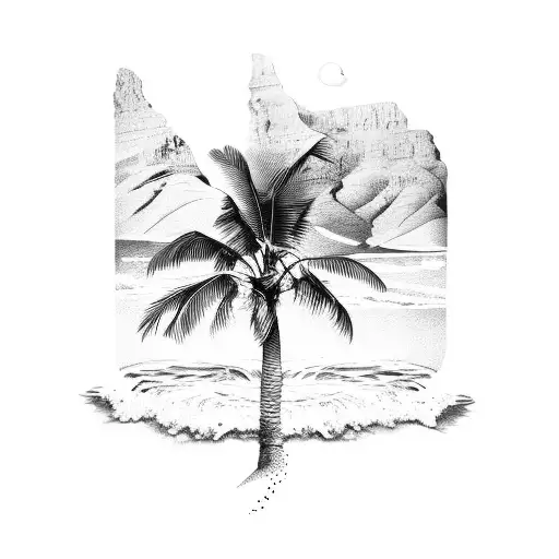 Palm Tree, Table Mountain, Surf Board tattoo design idea
