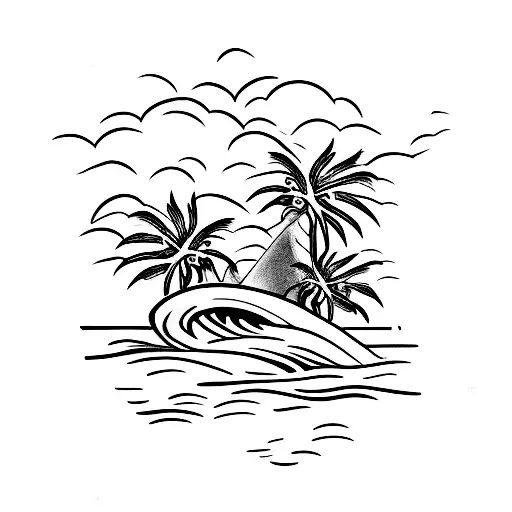 Palm Tree, Table Mountain, Surf Board tattoo design idea