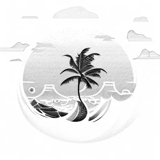 Palm Tree, Wave, Surfboard, Sun, Table Mountain tattoo design idea