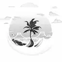 Palm Tree, Wave, Surfboard, Sun, Table Mountain tattoo design idea