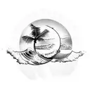 Palm Tree, Wave, Surfboard, Sun, Table Mountain tattoo design idea
