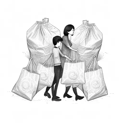 son and mom taking groceries in bags walking  tattoo design idea