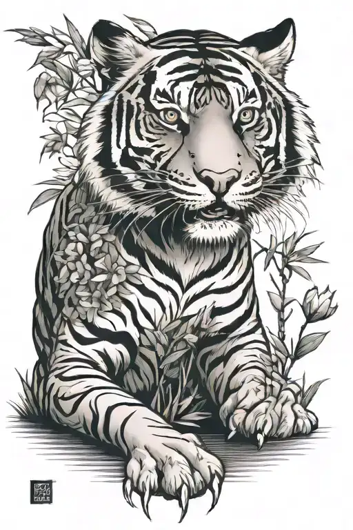 Tiger full body with bamboo and kaze tattoo design idea