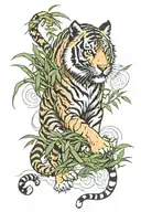 Tiger full body with bamboo and wind around it tattoo design idea