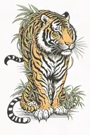 Tiger full body with bamboo and wind around it tattoo design idea