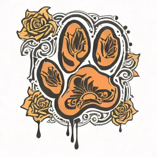 cat paw print inside the pad of dog paw print  tattoo design idea