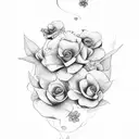 flores e concha tattoo design idea