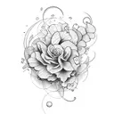 flores e concha tattoo design idea
