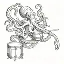 A cigar smoking octopus playing drums with each tentacle, showcasing a mix of interests in cigars and music tattoo design idea