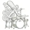 A cigar smoking octopus playing drums with each tentacle, showcasing a mix of interests in cigars and music tattoo design idea