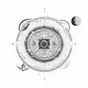 A celestial map of the universe with pharmacy symbols incorporated tattoo design idea