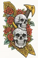 skull and roses ice axe tattoo design idea