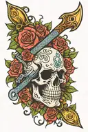 skull and roses ice axe tattoo design idea