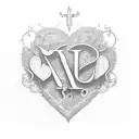 initial J P with a heart tattoo design idea