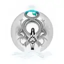 Sexy demonic women with a glowing globe in front of her with her hand on the globe and snakes surrounding and protecting tattoo design idea