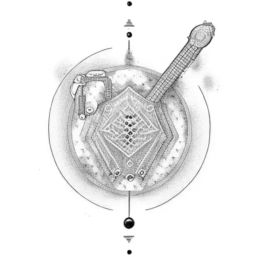 A dotwork tattoo of a PS5 controller with musical notes tattoo design idea