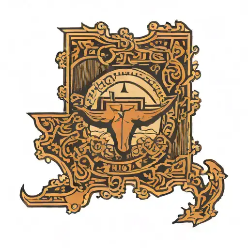 outline of the state of texas, with a small longhorn logo located where the city of austin, texas is tattoo design idea