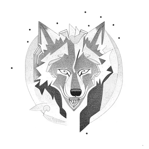 forest lightning howling wolf  tattoo design idea