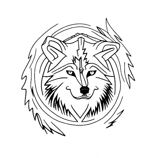 forest lightning howling wolf  tattoo design idea