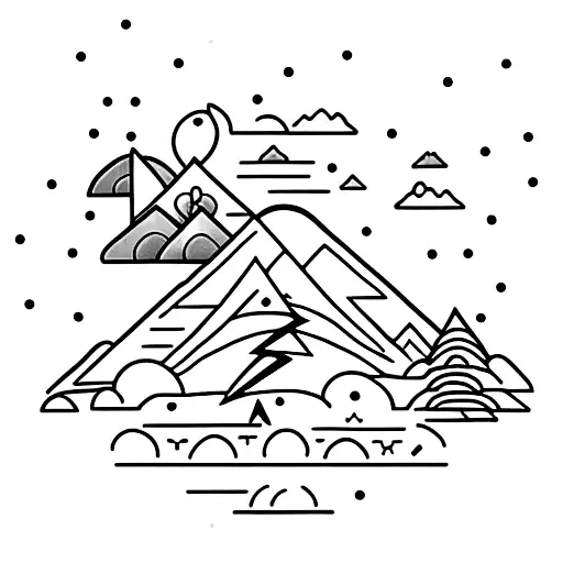 forest with a lightning storm and a distance howling wolf  tattoo design idea